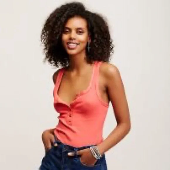 Free People We the Free Time Out Henley Tank Coral Size Small - Picture 12 of 13